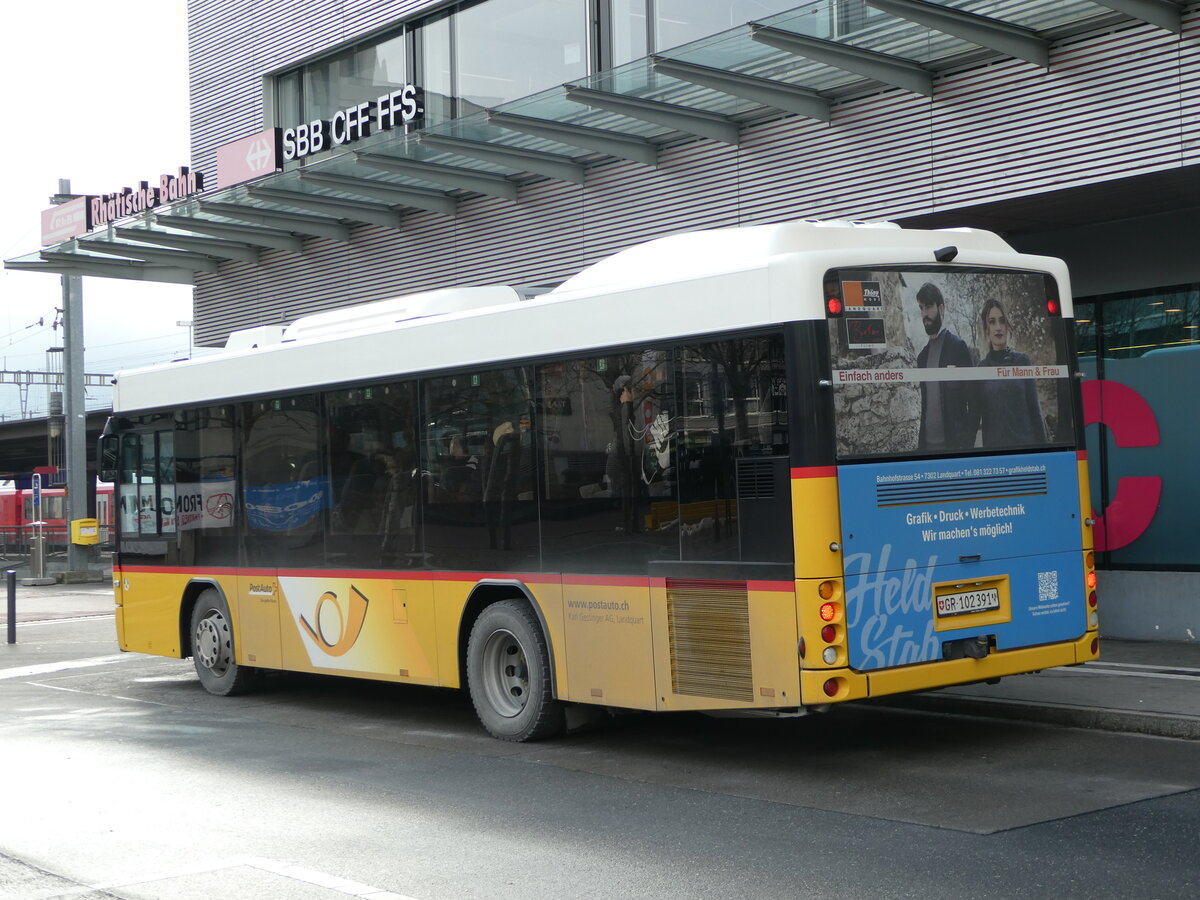 (245'846) - Gessinger, Bad Ragaz - GR 102'391/PID 11'609 - Scania/Hess am 6. Februar 2023 beim Bahnhof Landquart