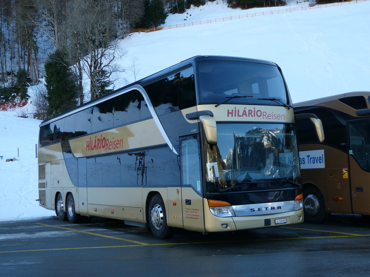 (246'098) - Hilrio, Schtz - LU 230'005 - Setra am 14. Februar 2023 in Engelberg, Talstation Titlis