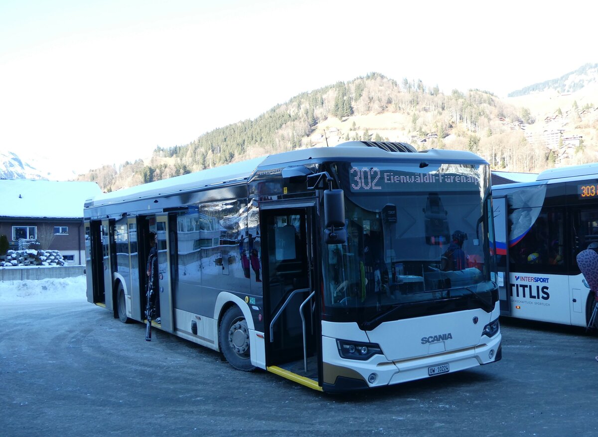 (246'107) - EAB Engelberg - Nr. 2/OW 10'224 - Scania am 14. Februar 2023 in Engelberg, Talstation Titlis