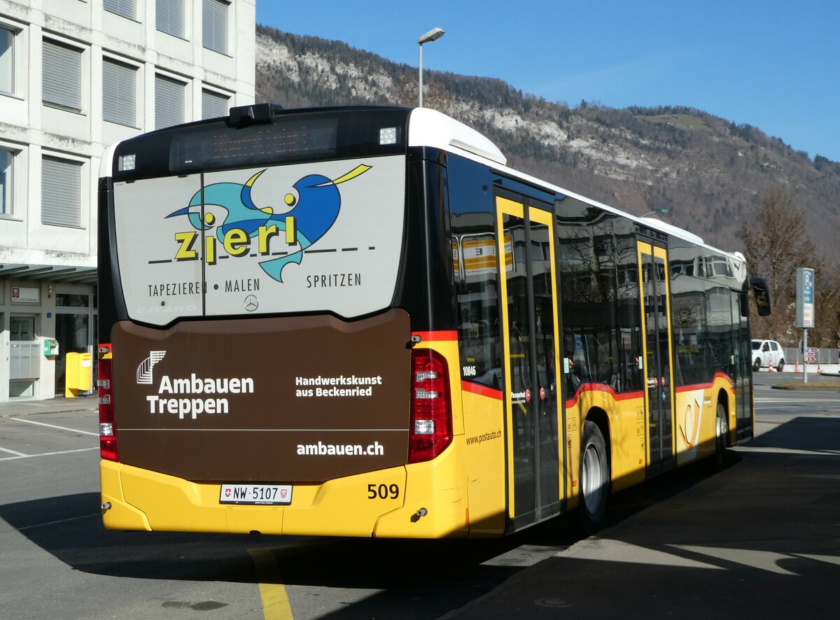 (246'147) - PostAuto Zentralschweiz - Nr. 509/NW 5107/PID 10'846 - Mercedes (ex Nr. 59; ex Nr. 12; ex Thepra, Stans Nr. 12) am 16. Februar 2023 beim Bahnhof Stans