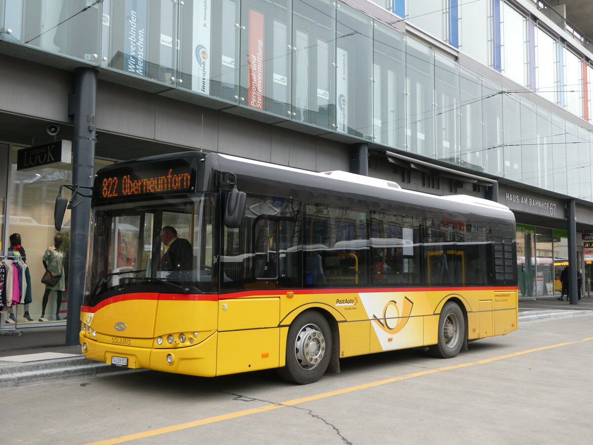 (246'619) - Rattin, Schlatt - TG 228'552/PID 10'599 - Solaris (ex PLA Vaduz/FL Nr. 3; ex PostAuto Ostschweiz SG 267'069; ex PostAuto Ostschweiz TG 158'089; ex Express-Auto, Kreuzlingen) am 25. Februar 2023 beim Bahnhof Frauenfeld