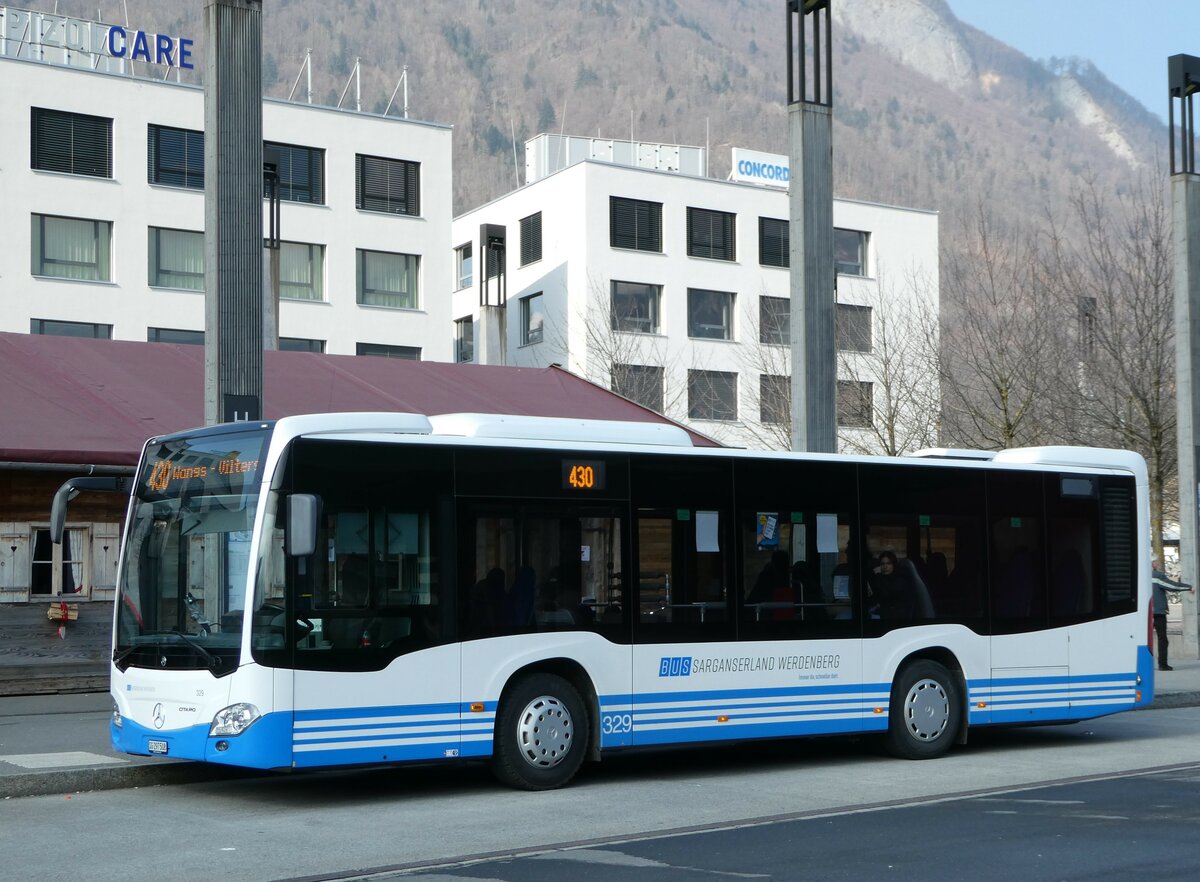 (246'869) - BSW Sargans - Nr. 329/SG 297'508 - Mercedes am 4. März 2023 beim Bahnhof Sargans