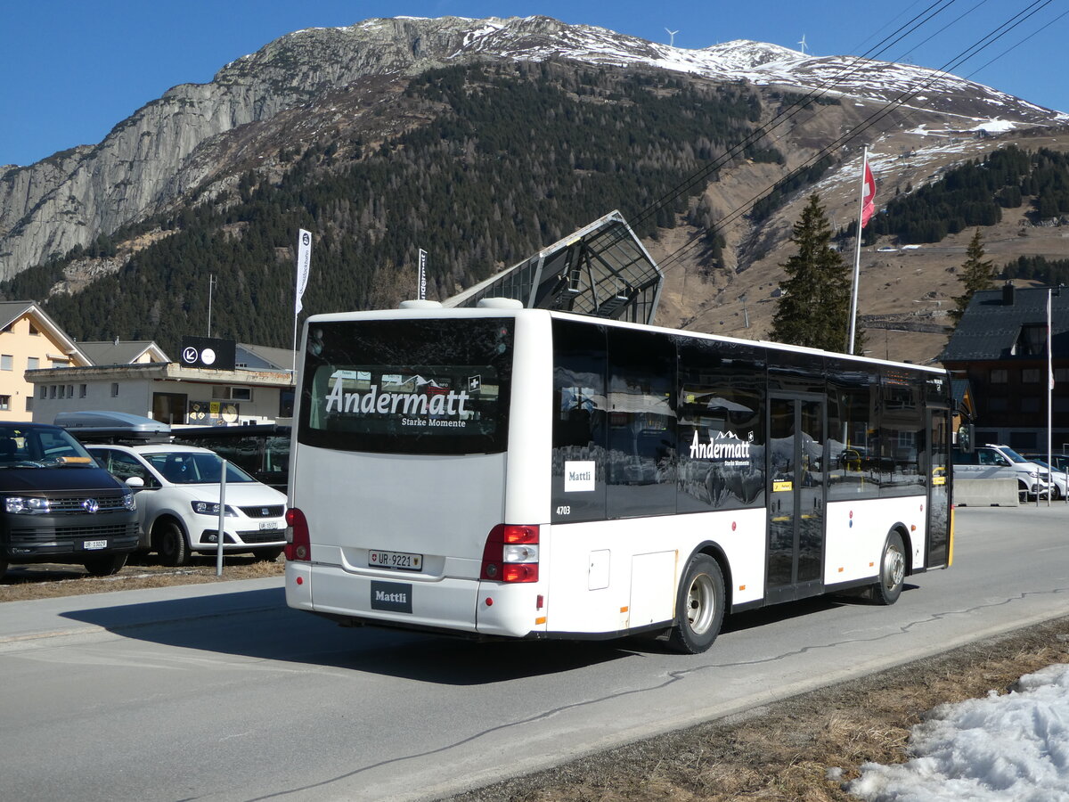 (246'939) - Mattli, Wassen - UR 9221/PID 4703 - MAN/Göppel (ex Lengacher, Wichtrach Nr. 6) am 7. März 2023 in Andermatt, Gemsstockbahn 