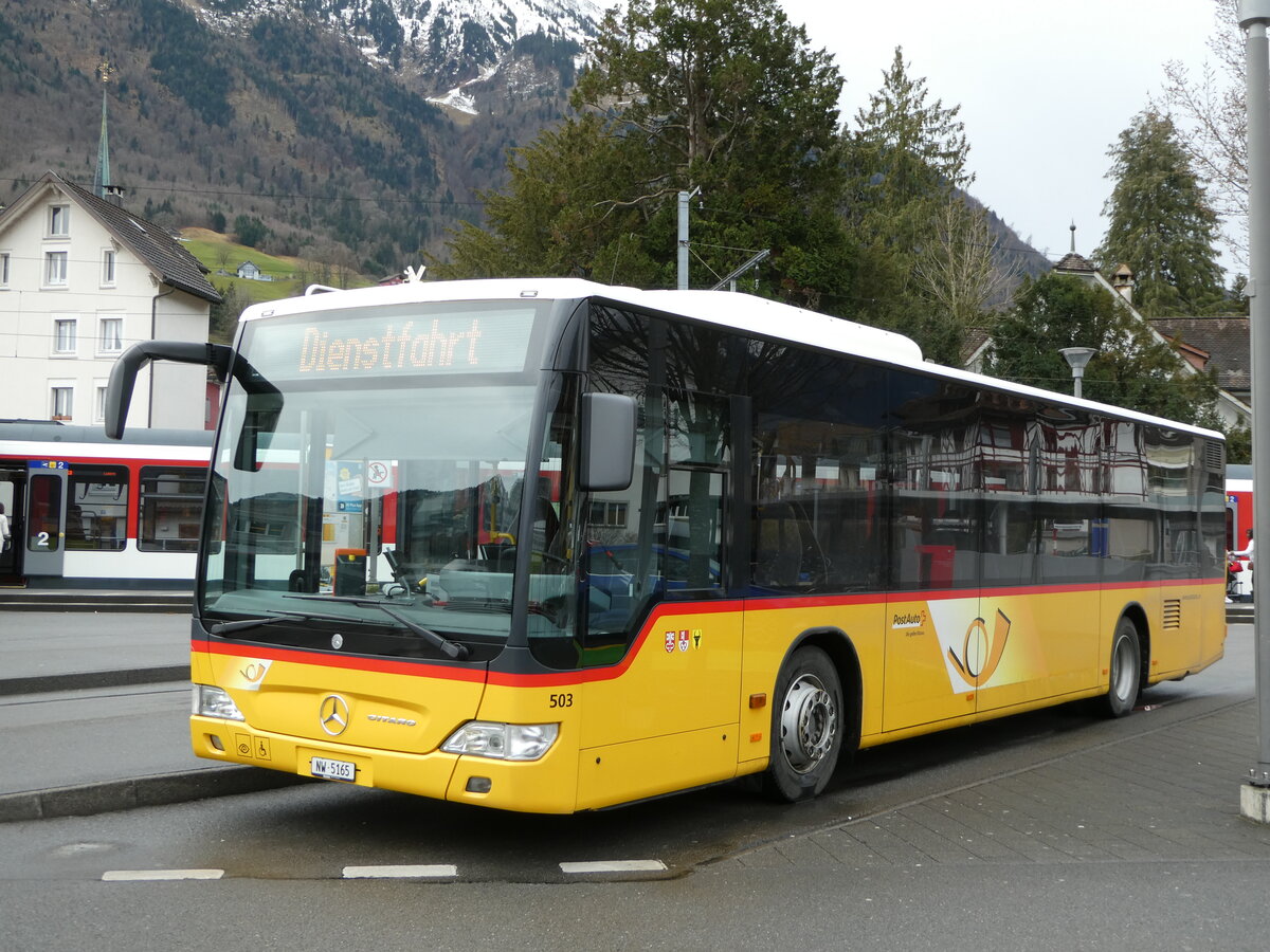 (247'075) - PostAuto Zentralschweiz - Nr. 503/NW 5165/PID 5266 - Mercedes (ex Nr. 53; ex Nr. 32; ex Thepra, Stans Nr. 32) am 10. März 2023 beim Bahnhof Stans