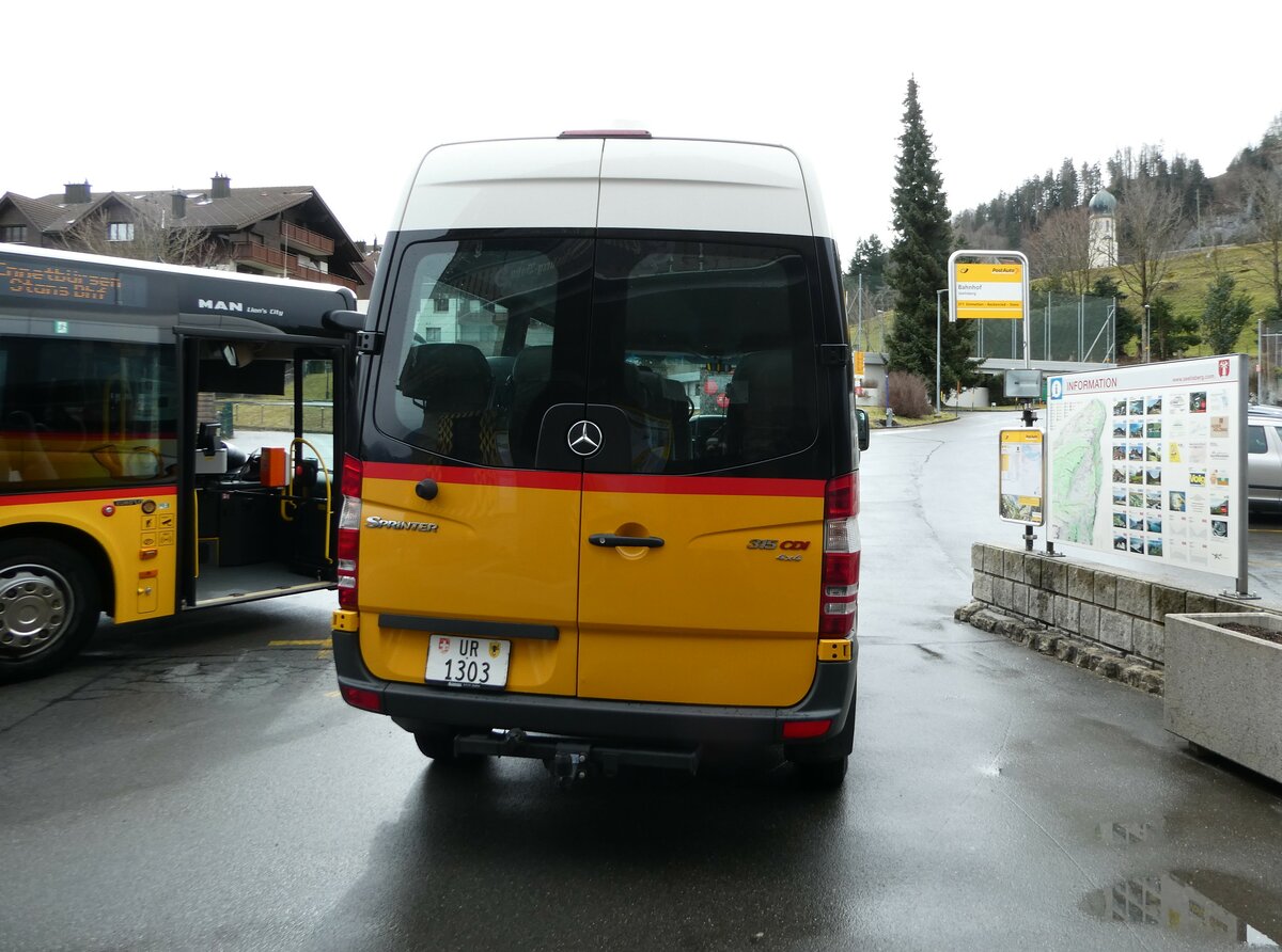 (247'081) - TSB Seelisberg - UR 1303/PID 4836 - Mercedes (ex Schnider, Schüpfheim) am 10. März 2023 beim Bahnhof Seelisberg