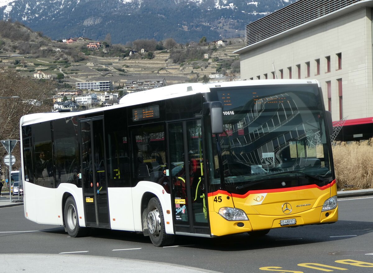 (247'235) - PostAuto Wallis - Nr. 45/VS 488'971/PID 10'616 - Mercedes (ex TPC Aigle) am 16. Mrz 2023 beim Bahnhof Sion