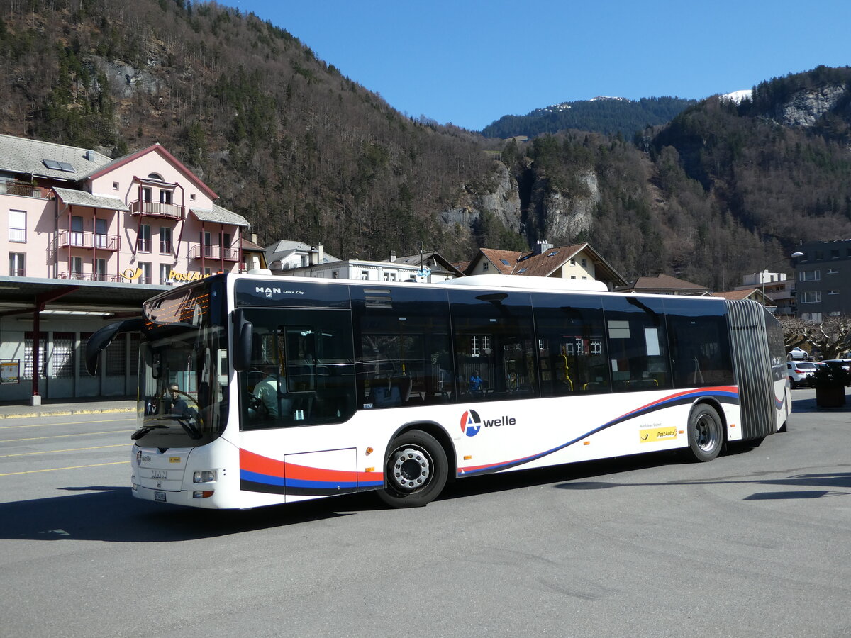 (247'413) - PostAuto Norschweiz - AG 140'683/PID 5007 - MAN (ex Steffen, Remetschwil Nr. 58) am 18. Mrz 2023 beim Bahnhof Meiringen