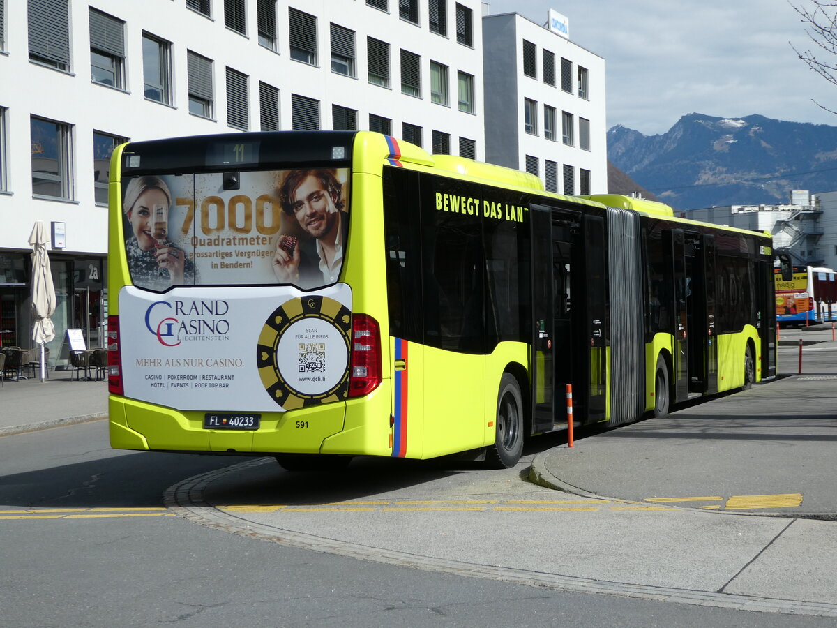 (247'485) - Aus Liechtenstein: BOS PS Anstalt, Vaduz - Nr. 591/FL 40'233 - Mercedes (ex PLA Vaduz Nr. 62/PID 10'405) am 21. Mrz 2023 beim Bahnhof Sargans