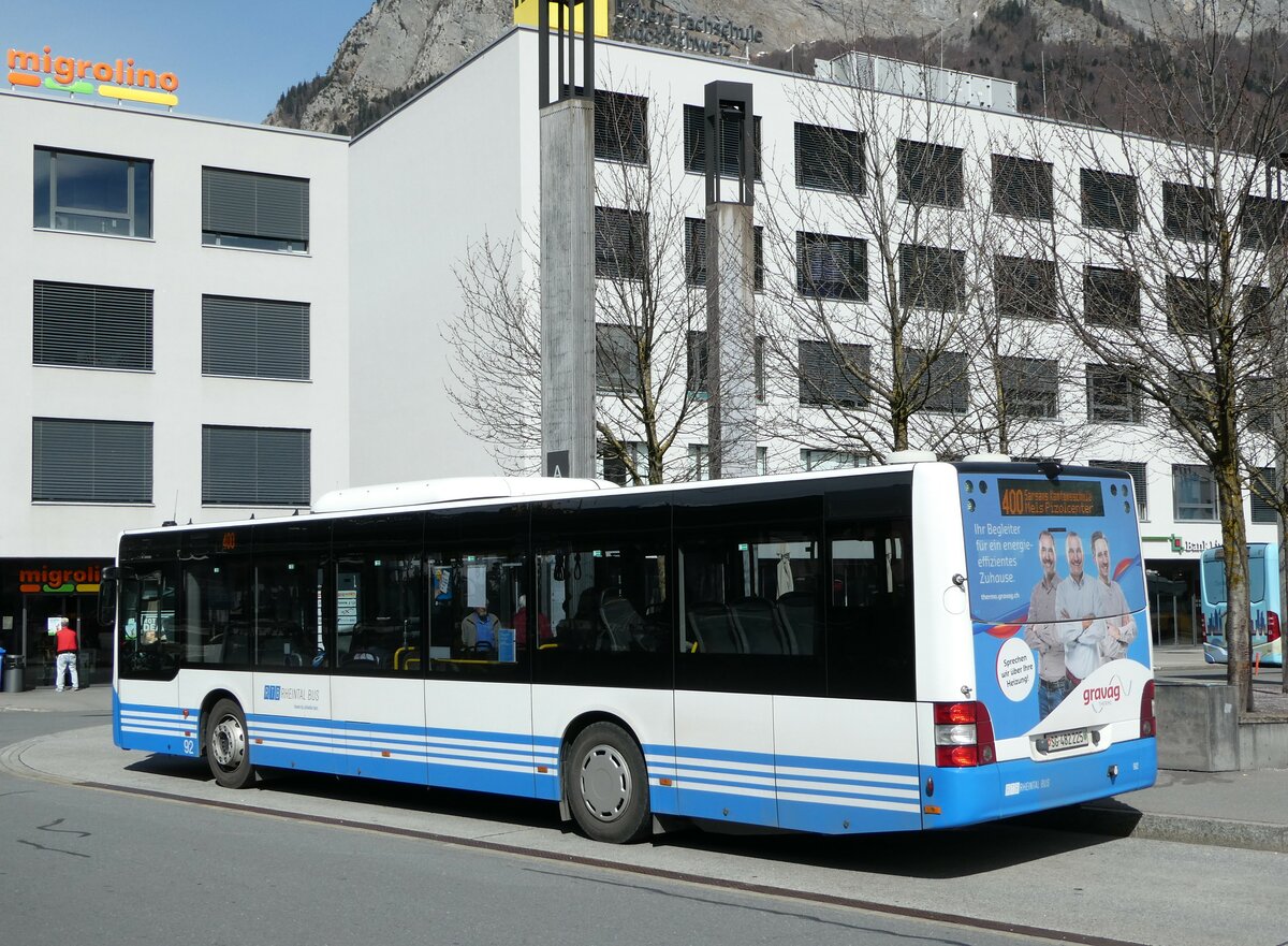 (247'489) - RTB Altsttten - Nr. 92/SG 482'225 - MAN (ex PostBus/A BD 15'335) am 21. Mrz 2023 beim Bahnhof Sargans