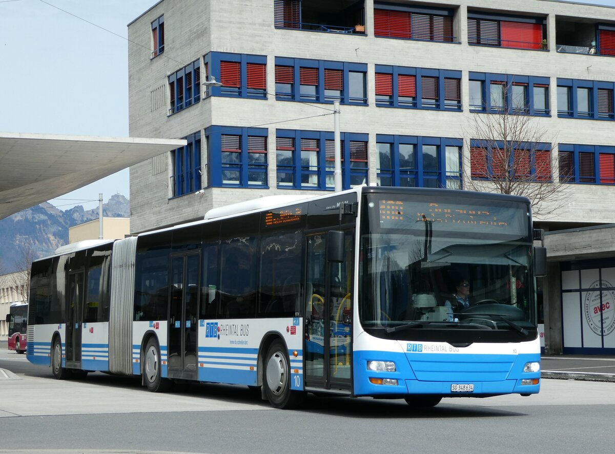 (247'500) - RTB Altsttten - Nr. 10/SG 348'634 - MAN am 21. Mrz 2023 beim Bahnhof Buchs