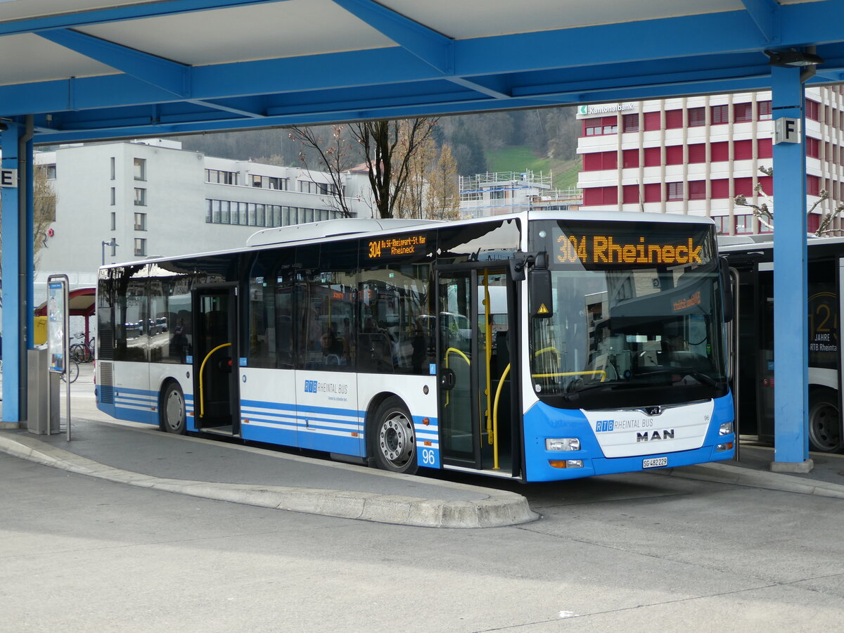 (247'539) - RTB Altsttten - Nr. 96/SG 482'229 - MAN (ex PostBus/A BD 15'362) am 21. Mrz 2023 beim Bahnhof Heerbrugg