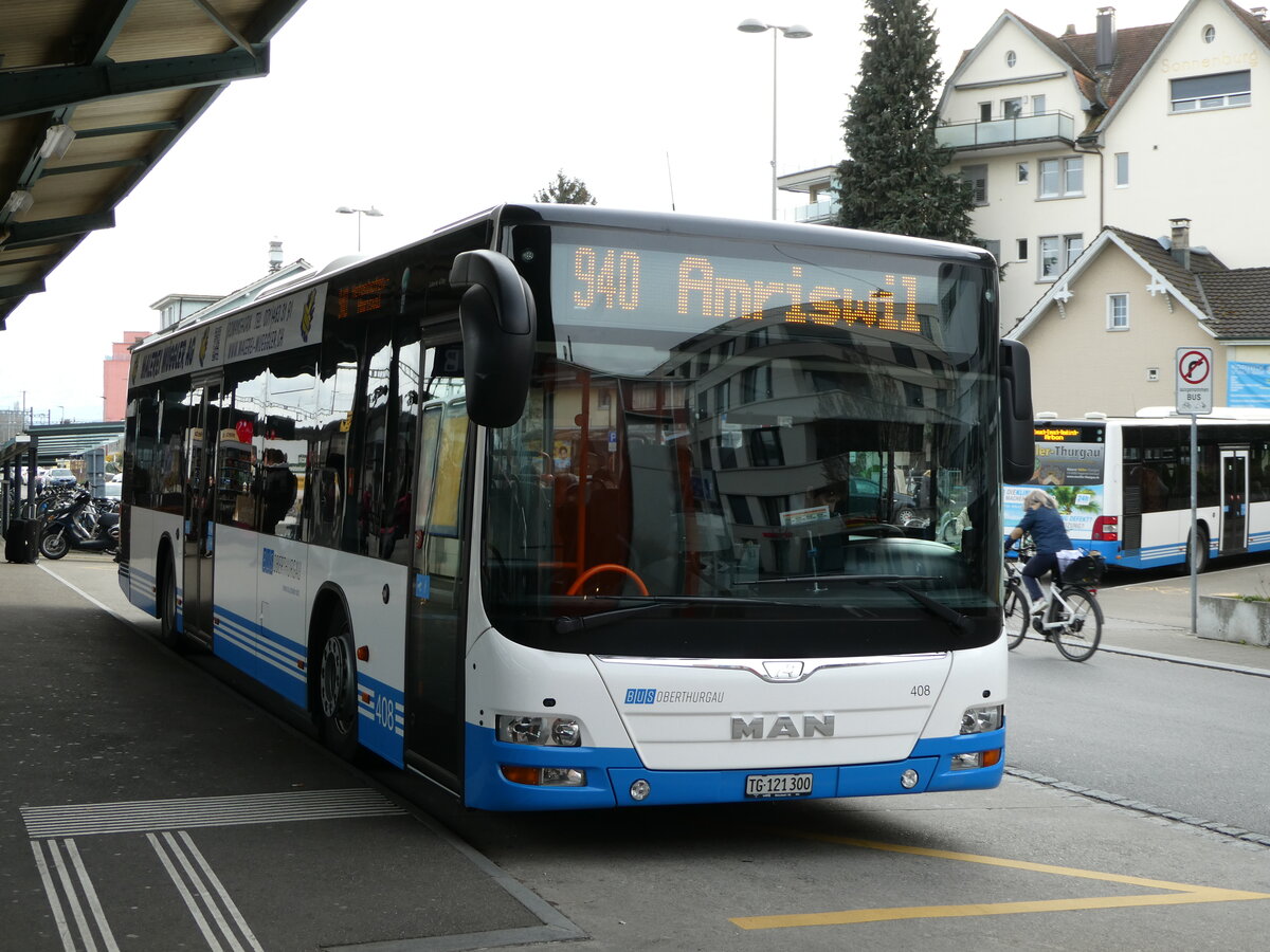 (247'548) - BOTG Amriswil - Nr. 408/TG 121'300 - MAN (ex Nr. 12) am 21. Mrz 2023 beim Bahnhof Romanshorn