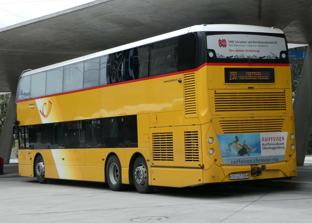 (248'482) - PostAuto Ostschweiz - SG 445'308/PID 11'042 - Alexander Dennis (ex SG 443'908) am 13. April 2023 beim Bahnhof Buchs