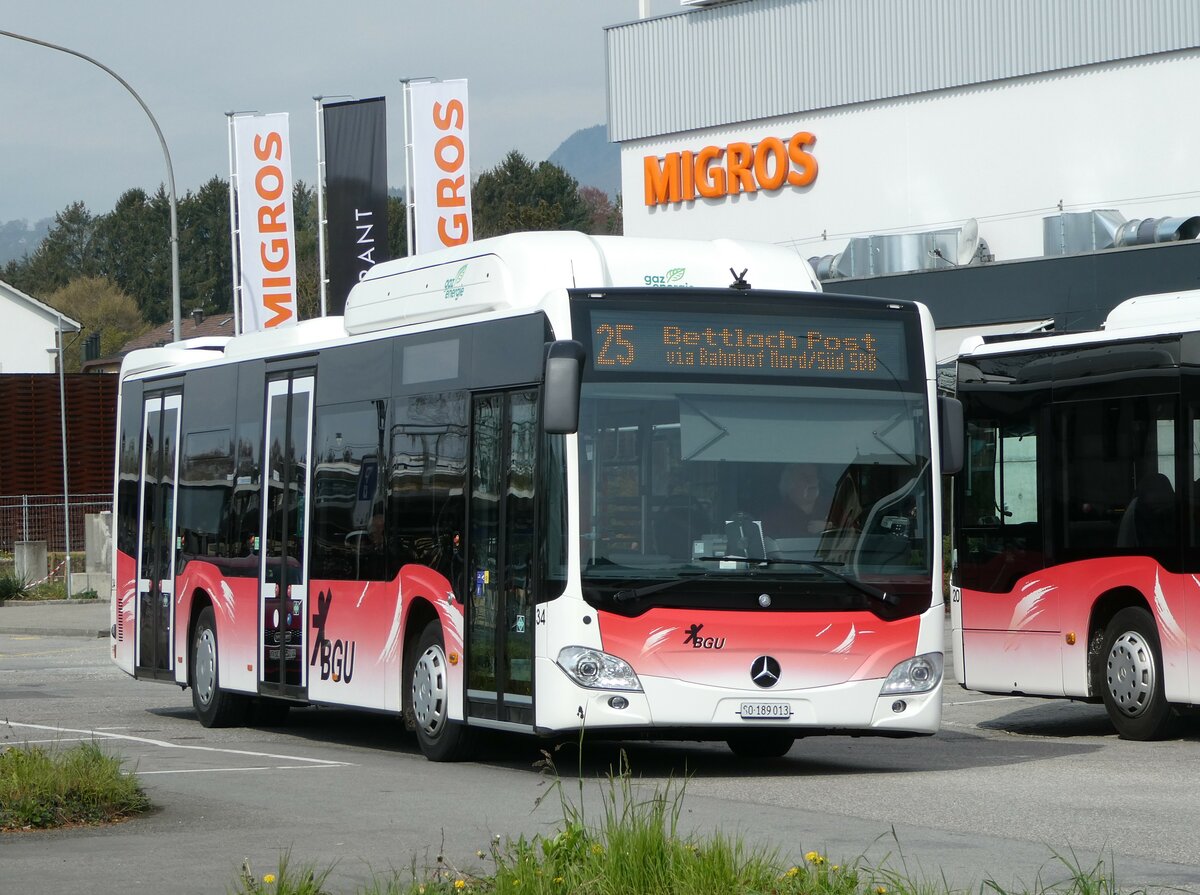 (249'006) - BGU Grenchen - Nr. 34/SO 189'013 - Mercedes am 22. April 2023 beim Bahnhof Grenchen Sd