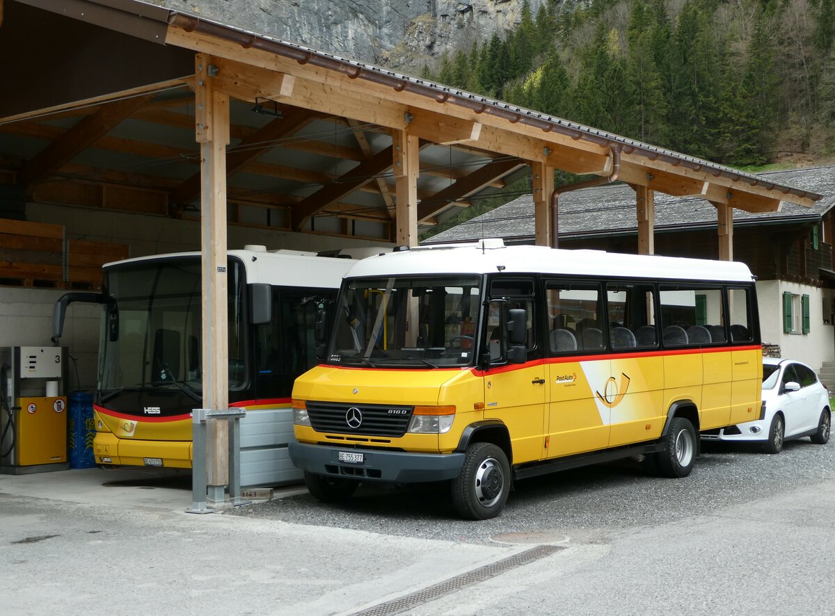 (249'239) - PostAuto Bern - BE 755'377/PID 5683 - Mercedes/Kusters am 28. April 2023 in Stechelberg, Garage