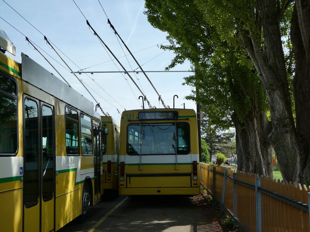 (249'619) - transN, La Chaux-de-Fonds - Nr. 101 - NAW/Hess Gelenktrolleybus (ex TN Neuchtel Nr. 101) am 5. Mai 2023 in Neuchtel, Dpt