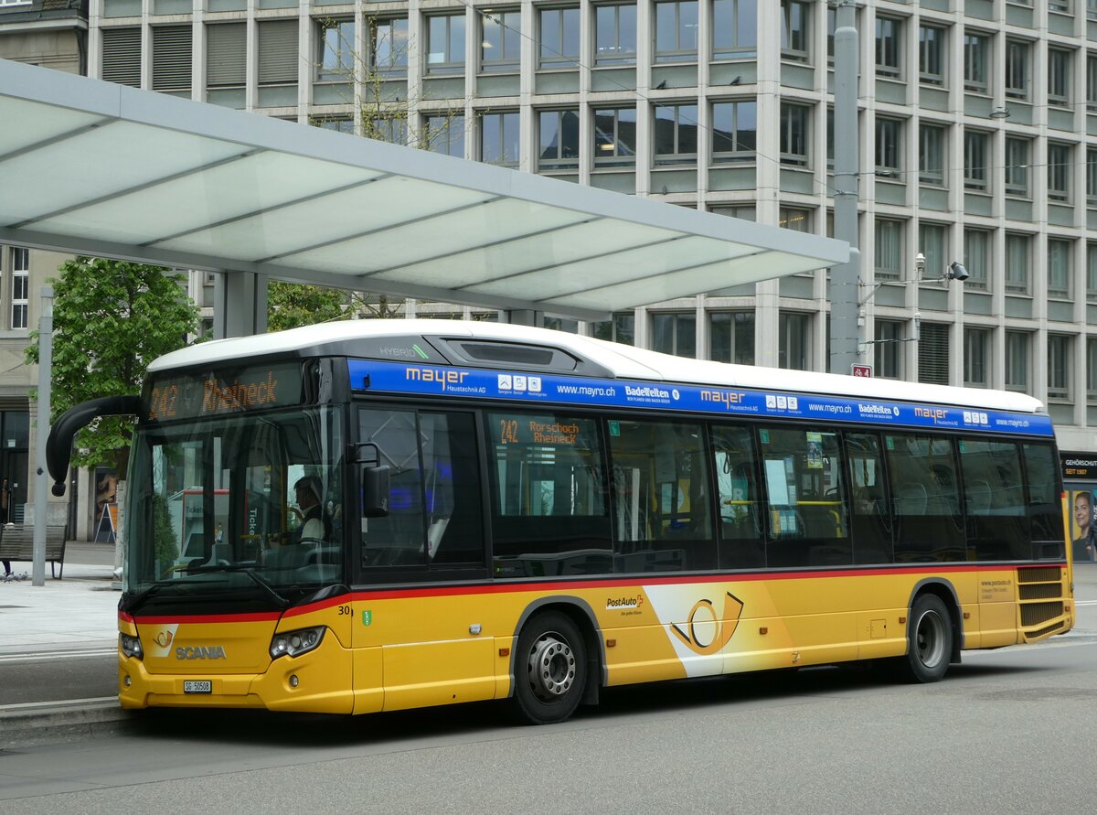 (250'065) - Schwizer, Goldach - Nr. 30/SG 50'508/PID 10'668 - Scania am 16. Mai 2023 beim Bahnhof St. Gallen