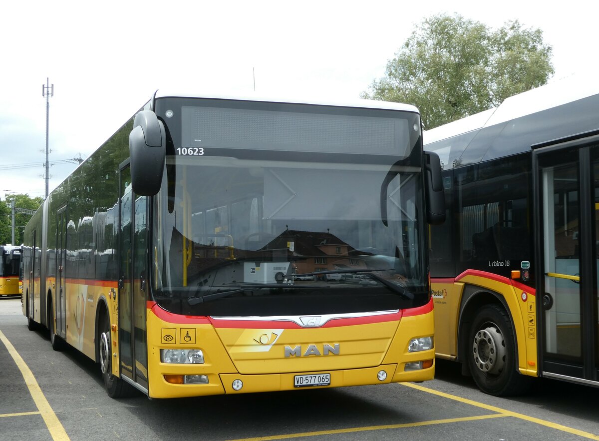 (250'190) - CarPostal Ouest - VD 577'065/PID 10'623 - MAN am 18. Mai 2023 in Yverdon, Garage