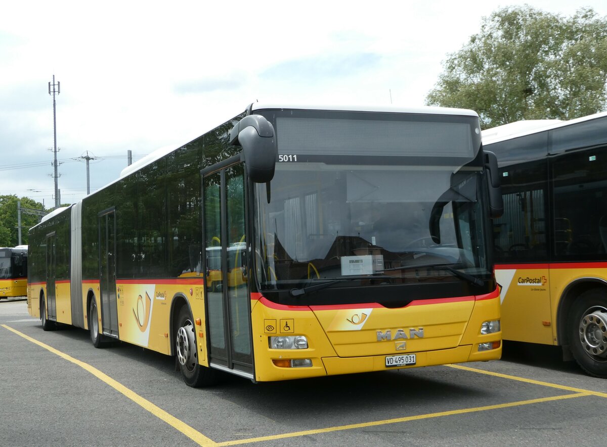 (250'191) - CarPostal Ouest - VD 495'031/PID 5011 - MAN am 18. Mai 2023 in Yverdon, Garage