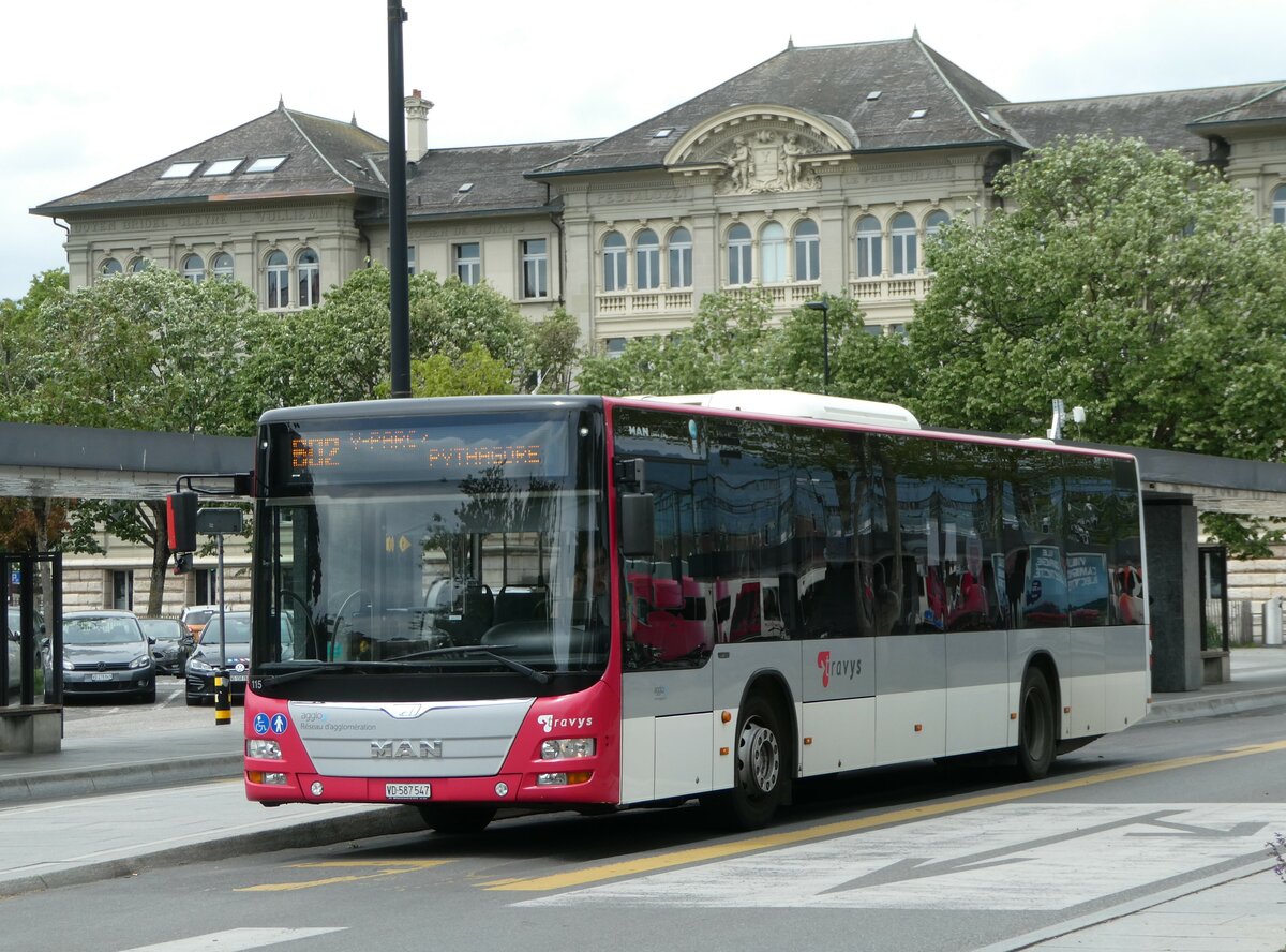 (250'212) - TRAVYS Yverdon - Nr. 115/VD 587'547 - MAN am 18. Mai 2023 beim Bahnhof Yverdon