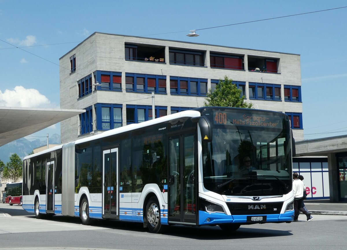 (250'819) - BSW Sargans - Nr. 361/SG 482'203 - MAN am 30. Mai 2023 beim Bahnhof Buchs