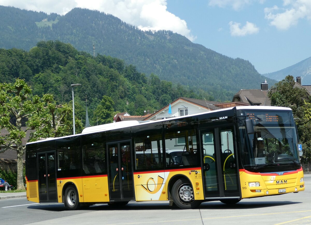 (250'853) - PostAuto Zentralschweiz - Nr. 513/OW 10'602/PID 10'590 - MAN (ex Nr. 2; ex Dillier, Sarnen Nr. 2) am 1. Juni 2023 beim Bahnhof Sarnen