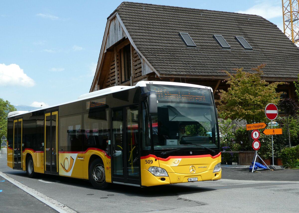 (250'883) - PostAuto Zentralschweiz - Nr. 509/NW 5107/PID 10'846 - Mercedes (ex Nr. 59; ex Nr. 12; ex Thepra, Stans Nr. 12) am 1. Juni 2023 beim Bahnhof Stans