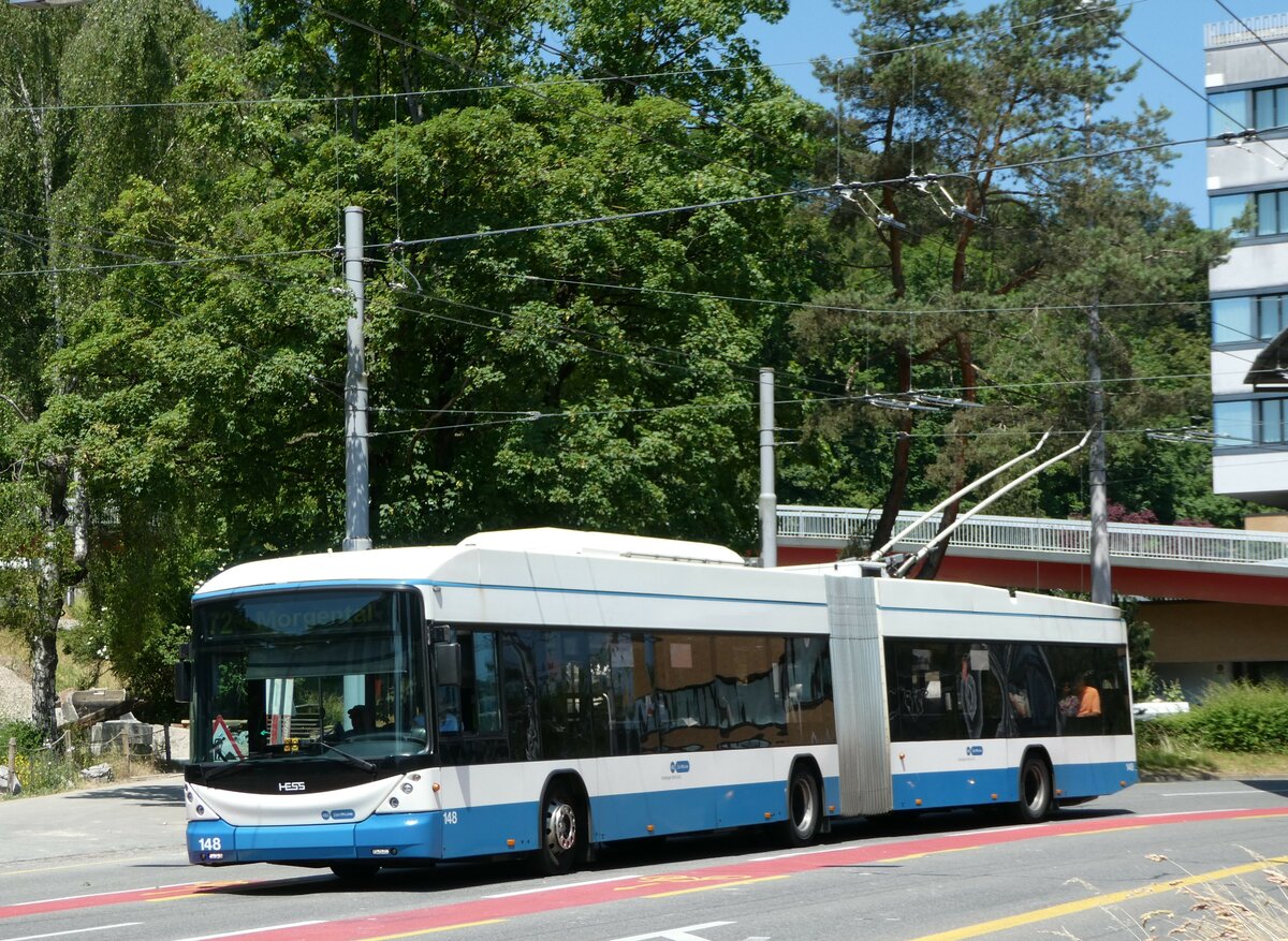 (251'453) - VBZ Zrich - Nr. 148 - Hess/Hess Gelenktrolleybus am 13. Juni 2023 in Zrich, Bucheggplatz