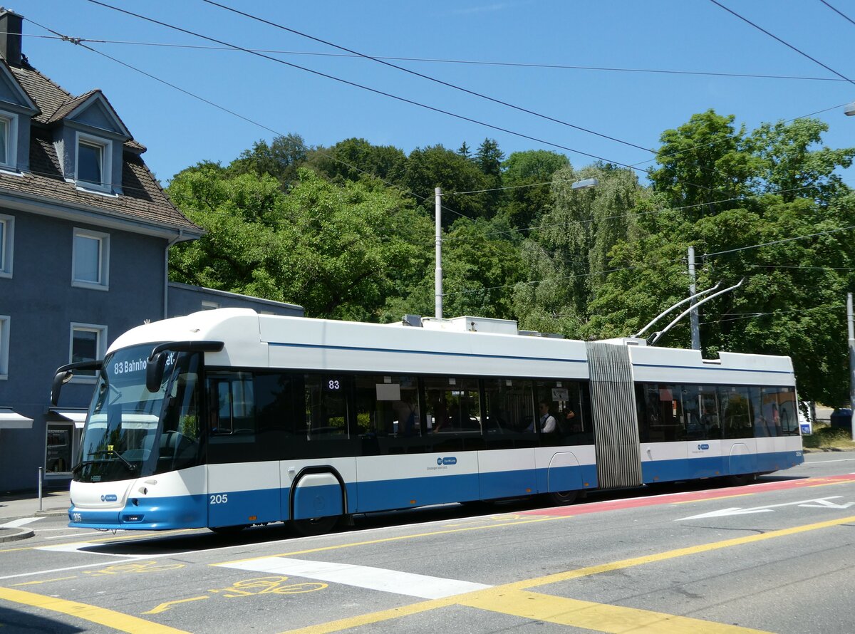 (251'459) - VBZ Zrich - Nr. 205 - Hess/Hess Gelenktrolleybus am 13. Juni 2023 in Zrich, Bucheggplatz