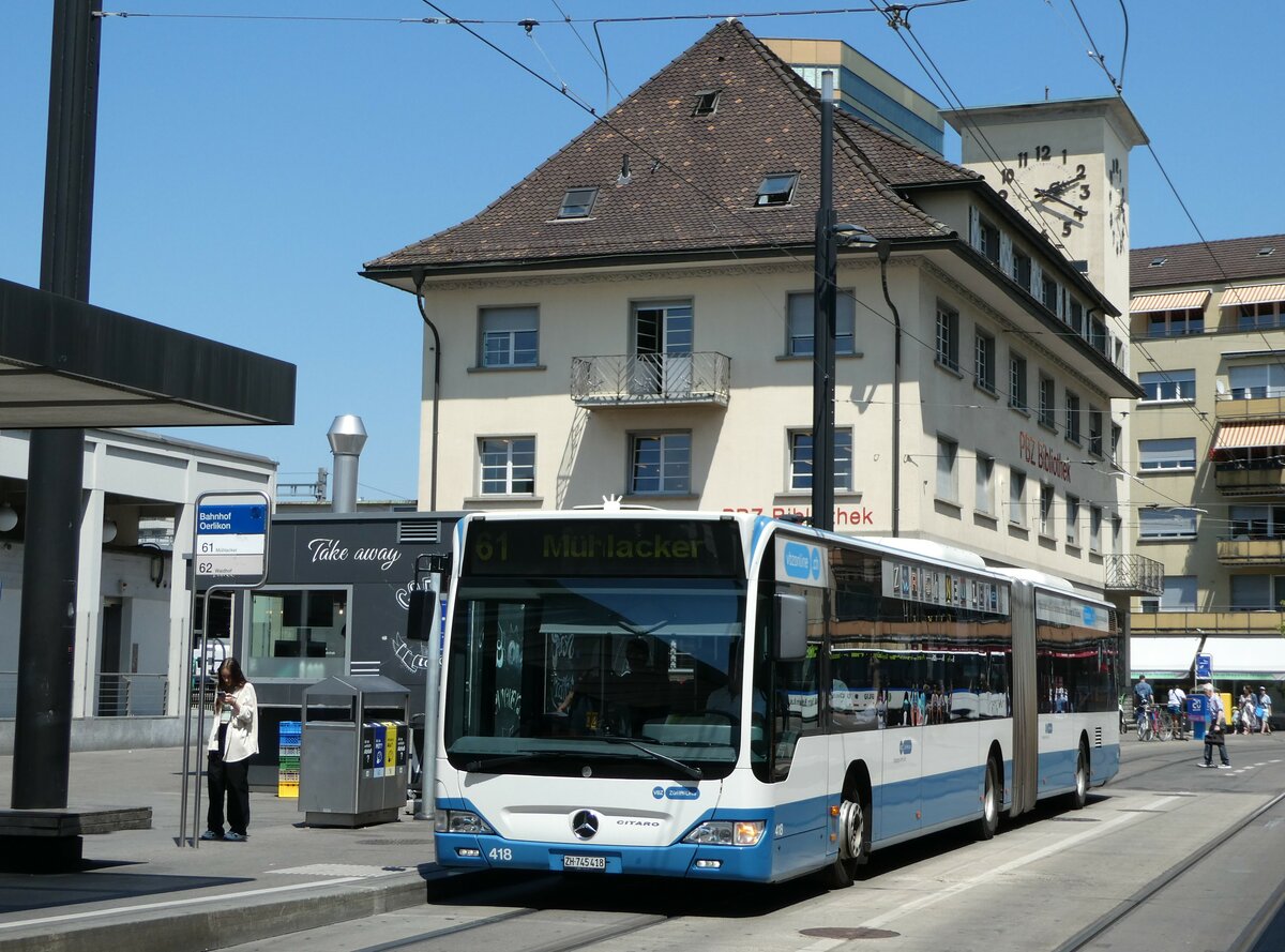 (251'477) - VBZ Zrich - Nr. 418/ZH 745'418 - Mercedes am 13. Juni 2023 beim Bahnhof Zrich Oerlikon