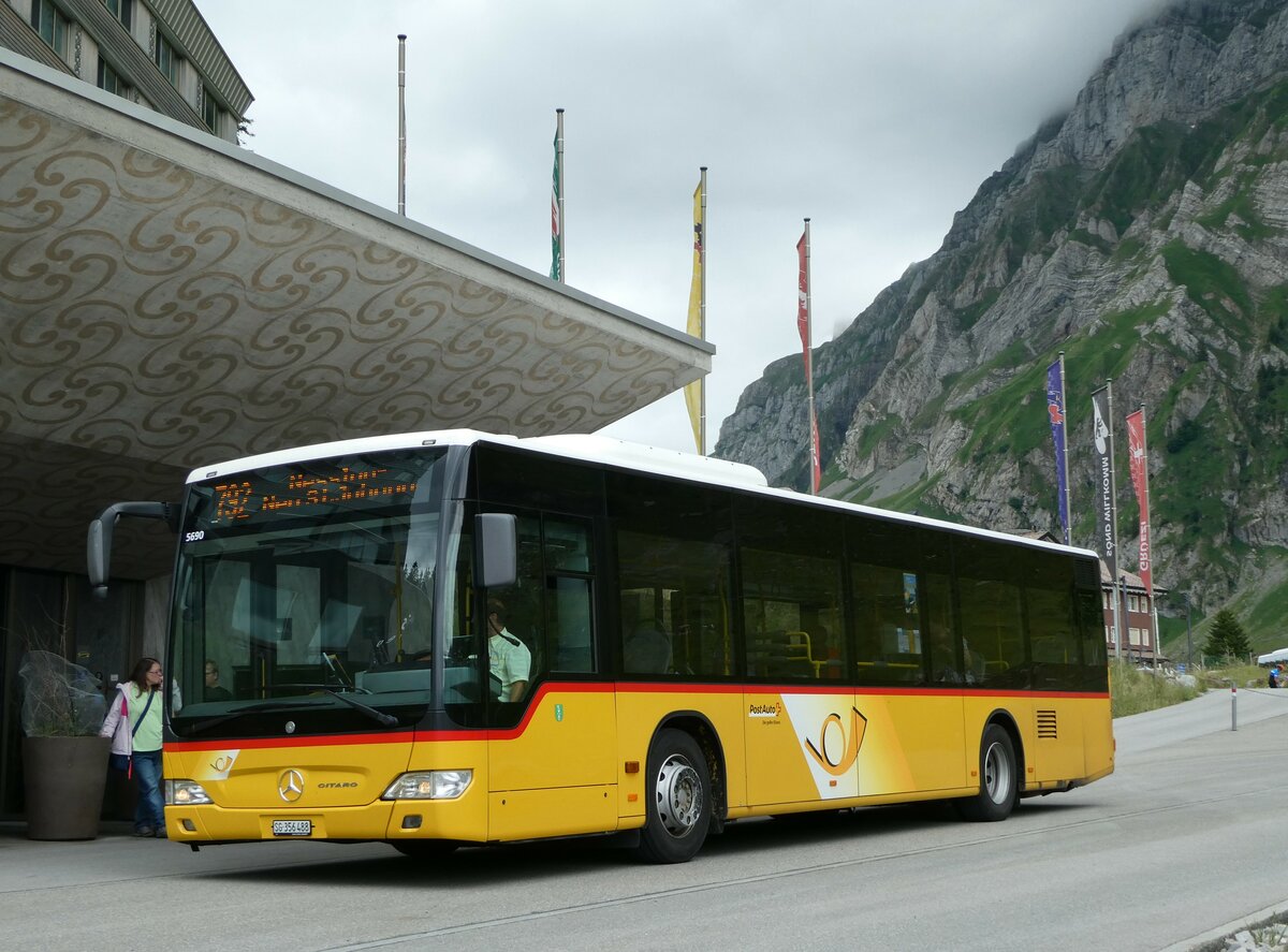 (252'340) - PostAuto Ostschweiz - SG 356'488/PID 5690 - Mercedes (ex Schmidt, Oberbren) am 4. Juli 2023 in Schwgalp, Sntis-Schwebebahn