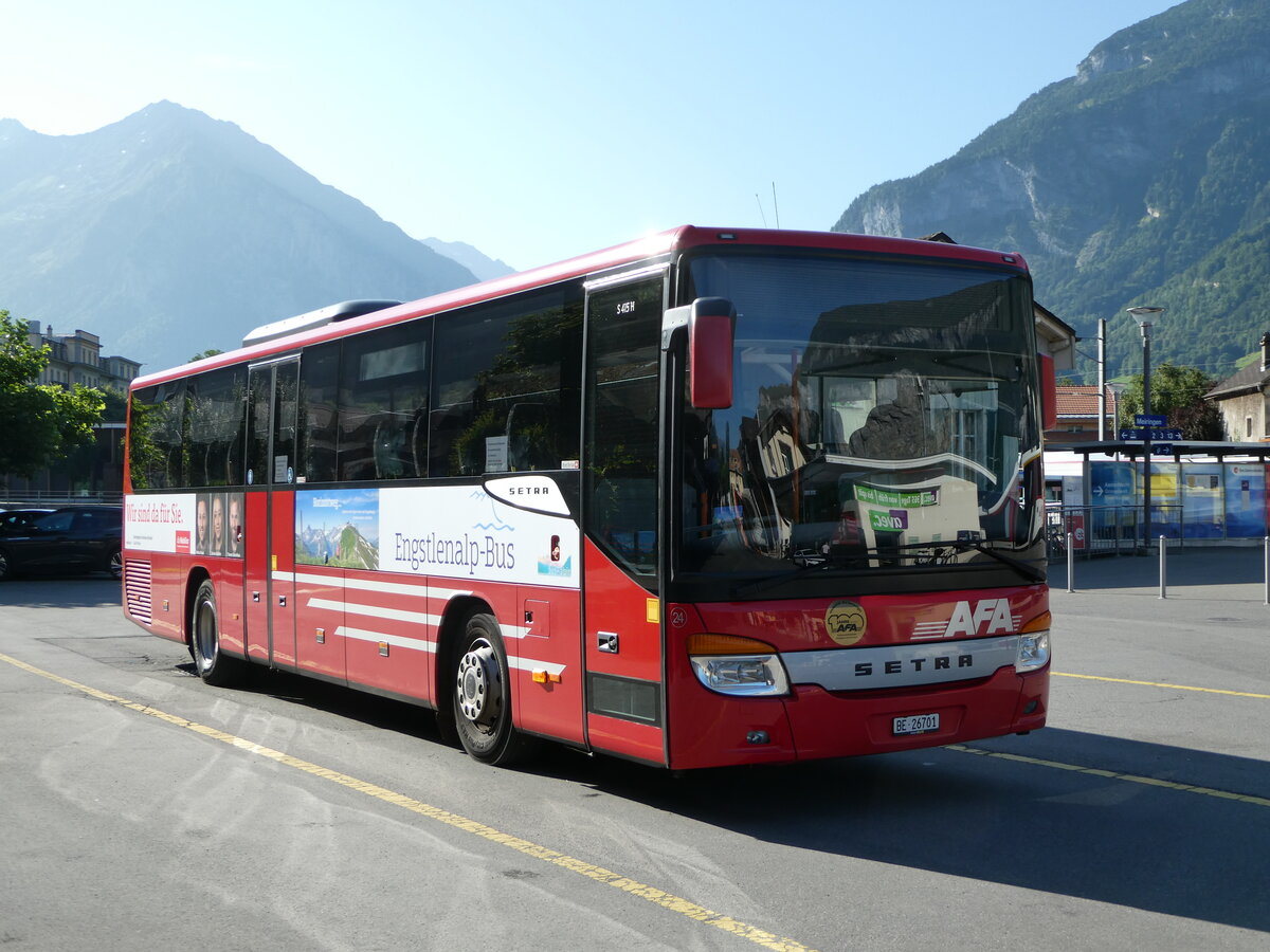 (252'530) - AFA Adelboden - Nr. 24/BE 26'701/PID 10'040 - Setra am 9. Juli 2023 in Meiringen, Postautostation (Einsatz: PostAuto fr Engstlenalp-Bus)