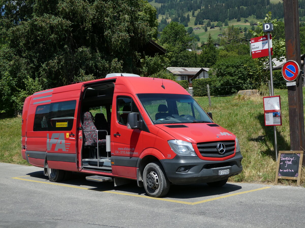 (252'631) - AFA Adelboden - Nr. 29/BE 173'525 - Mercedes am 11. Juli 2023 beim Bahnhof Lenk