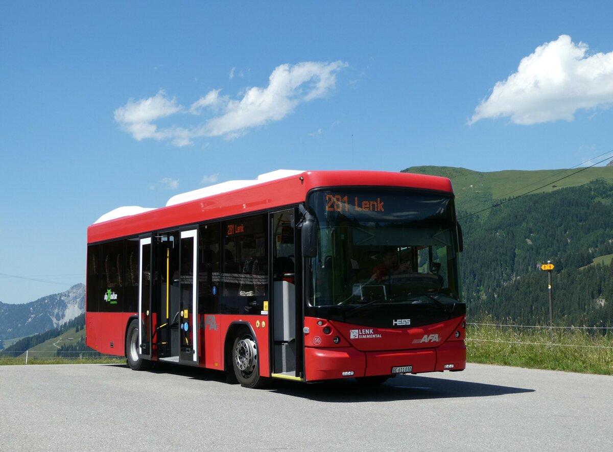 (252'638) - AFA Adelboden - Nr. 56/BE 611'030 - Scania/Hess am 11. Juli 2023 in Lenk, Bhlberg