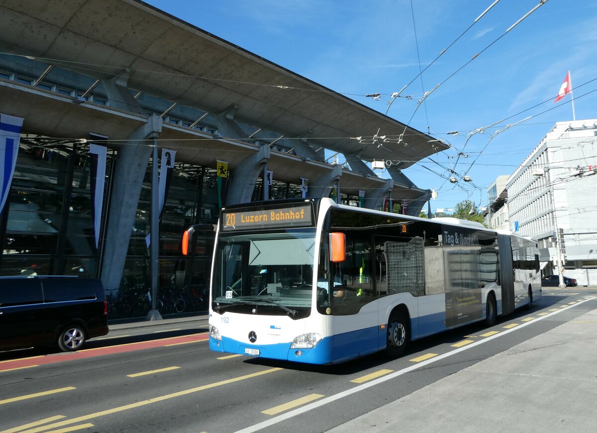 (252'678) - VBL Luzern - Nr. 192/LU 15'502 - Mercedes am 15. Juli 2023 beim Bahnhof Luzern