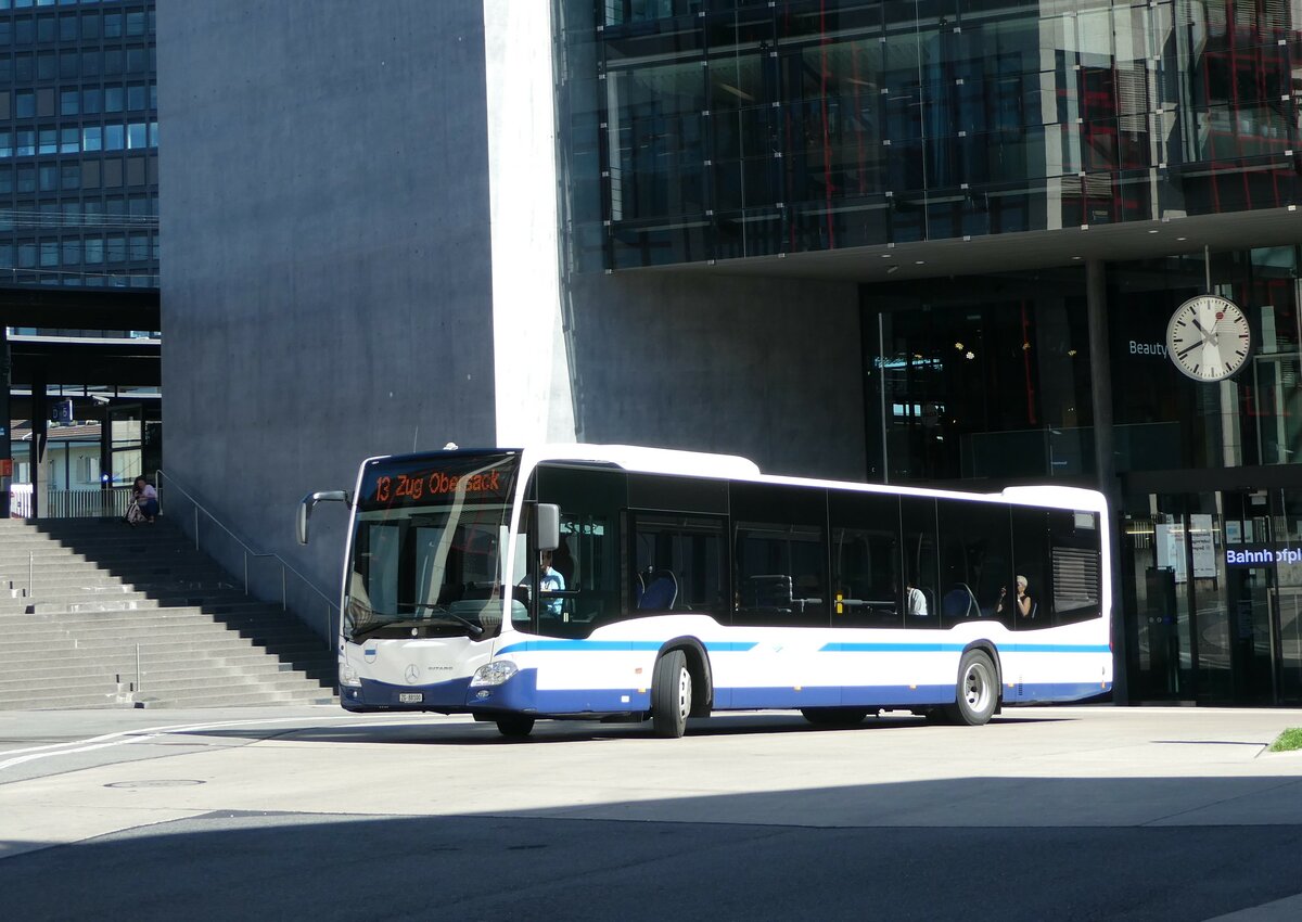 (253'590) - ZVB Zug - Nr. 100/ZG 88'100 - Mercedes (ex Auf der Maur, Steinen Nr. 248) am 11. August 2023 beim Bahnhof Zug