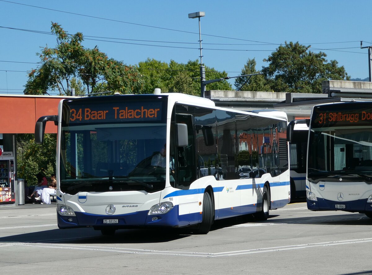 (253'601) - ZVB Zug - Nr. 106/ZG 88'106 - Mercedes am 11. August 2023 beim Bahnhof Baar