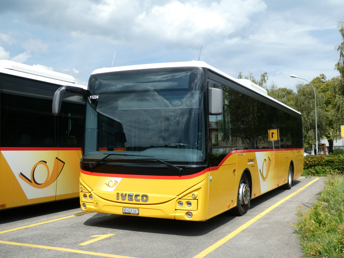 (253'745) - CarPostal Ouest - VD 626'567/PID 11'224 - Iveco am 12. August 2023 in Yverdon, Garage