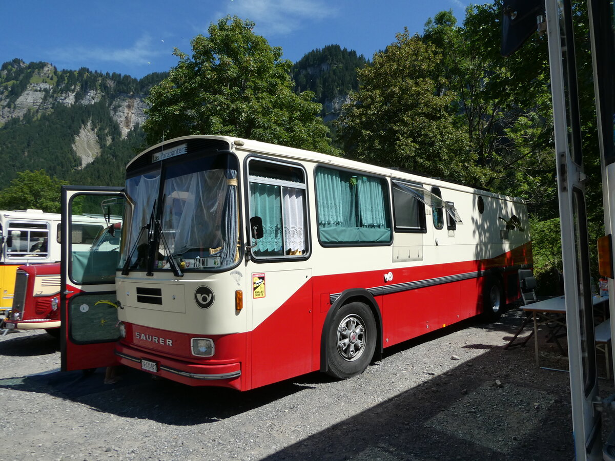 (254'035) - Rogoll - TG 171'031 - Saurer/Tscher (ex P 24'273) am 19. August 2023 in Hoch-Ybrig, Talstation Weglosen