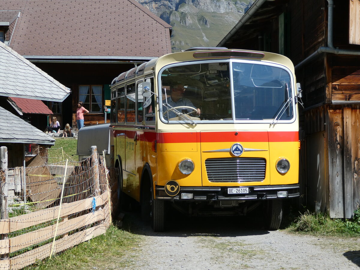 (255'089) - Schmid, Thrishaus - Nr. 9/BE 26'105 - Saurer/R&J (ex Geiger, Adelboden Nr. 9) am 10. September 2023 auf der Bundalp