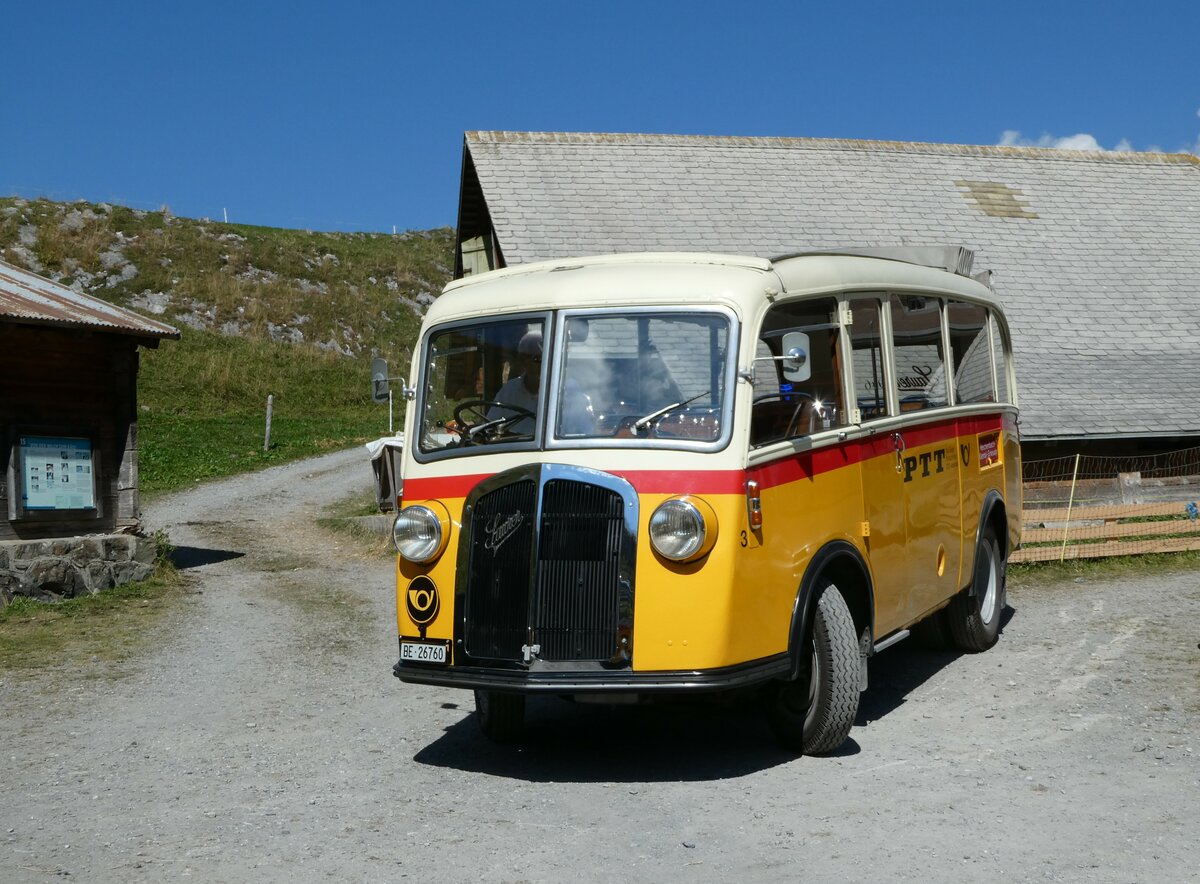 (255'098) - Schmid, Thrishaus - Nr. 3/BE 26'760 - Saurer/Gangloff (ex Geiger, Adelboden Nr. 3) am 10. September 2023 auf der Bundalp