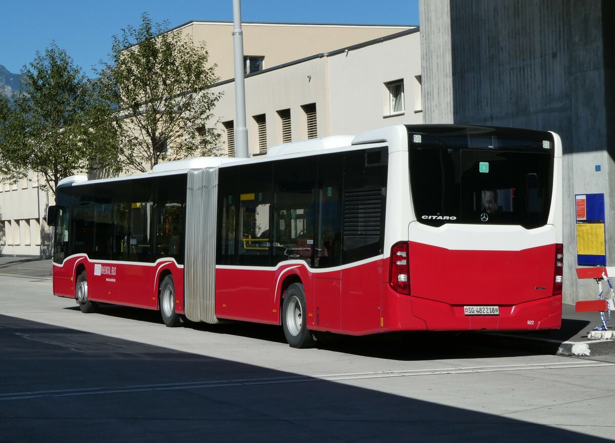 (255'617) - RTB Altsttten - Nr. 922/SG 482'218 - Mercedes (ex Wiener Linien, A-Wien Nr. 8726) am 26. September 2023 beim Bahnhof Buchs