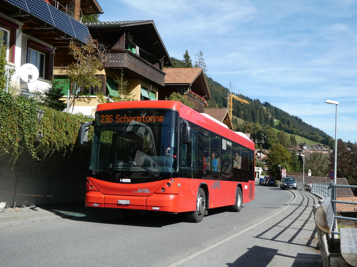 (255'885) - AFA Adelboden - Nr. 55/BE 611'055 - Scania/Hess am 6. Oktober 2023 in Adelboden, Heinrichseggen