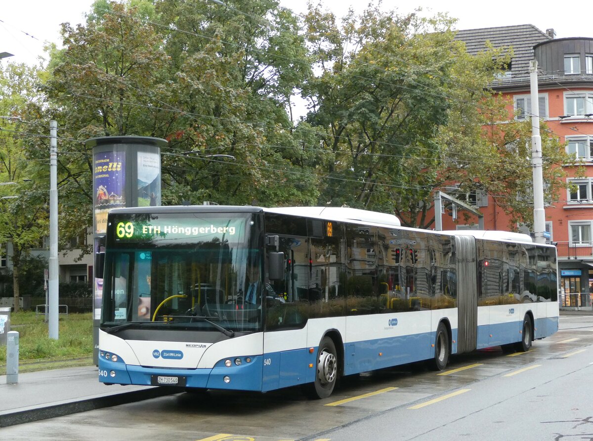 (256'214) - VBZ Zrich - Nr. 540/ZH 730'540 - Neoplan am 21. Oktober 2023 in Zrich, Milchbuck