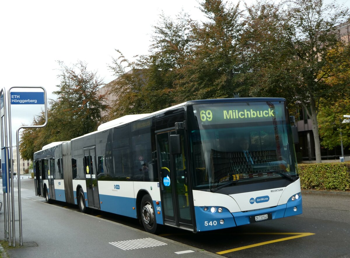 (256'217) - VBZ Zrich - Nr. 540/ZH 730'540 - Neoplan am 21. Oktober 2023 in Zrich, ETH Hnggerberg