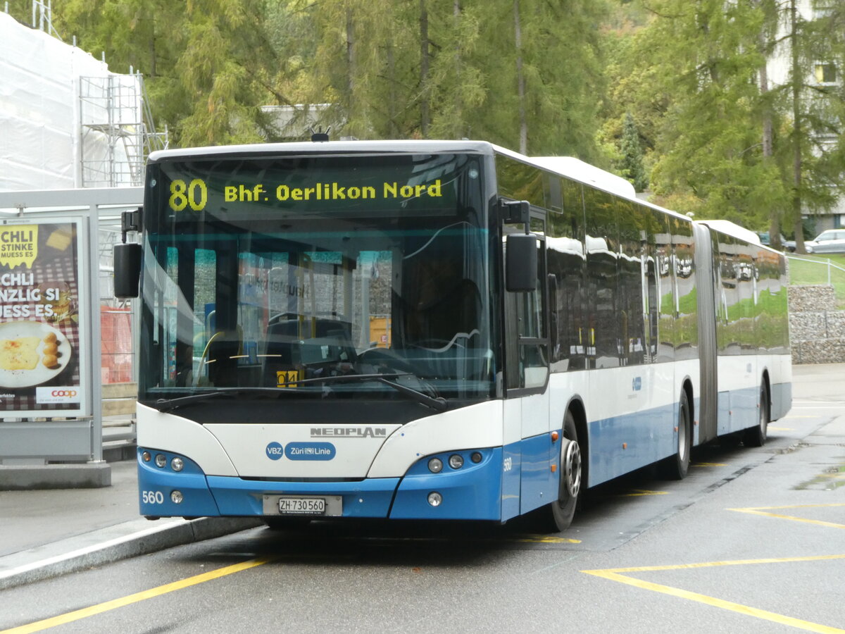 (256'237) - VBZ Zrich - Nr. 560/ZH 730'560 - Neoplan am 21. Oktober 2023 in Zrich, Triemlispital