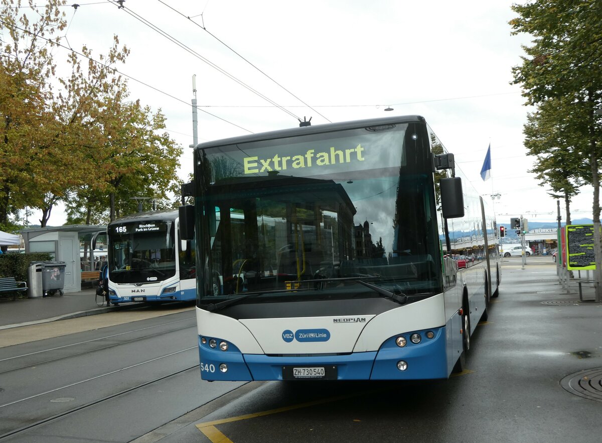 (256'249) - VBZ Zrich - Nr. 540/ZH 730'540 - Neoplan am 21. Oktober 2023 in Zrich, Brkliplatz