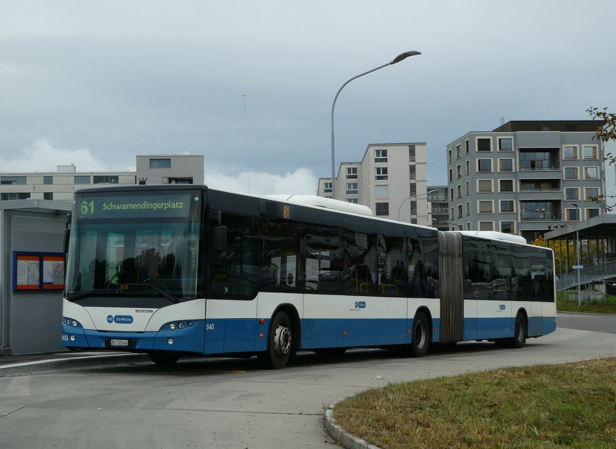 (256'349) - VBZ Zrich - Nr. 540/ZH 730'540 - Neoplan am 21. Oktober 2023 in Zrich, Mhlacker