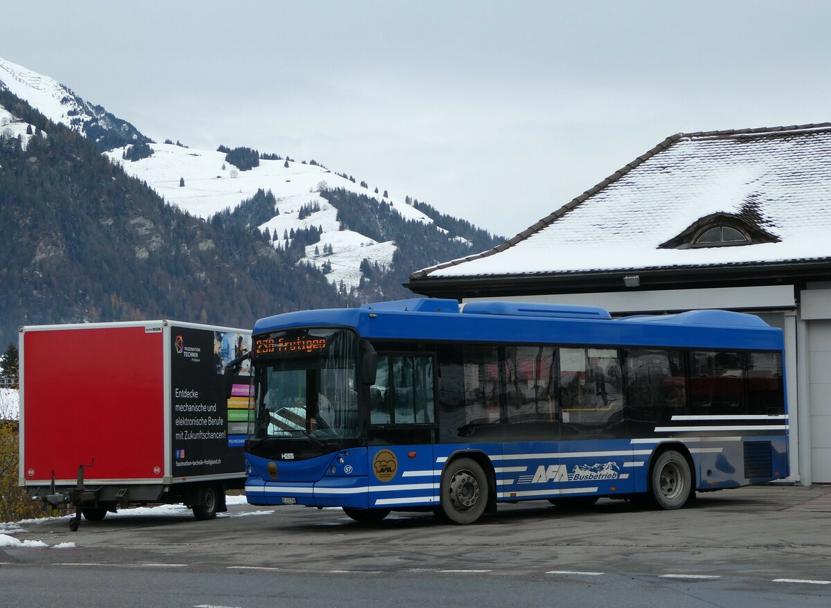 (257'266) - AFA Adelboden - Nr. 57/BE 272'798 - Scania/Hess am 27. November 2023 beim Bahnhof Frutigen