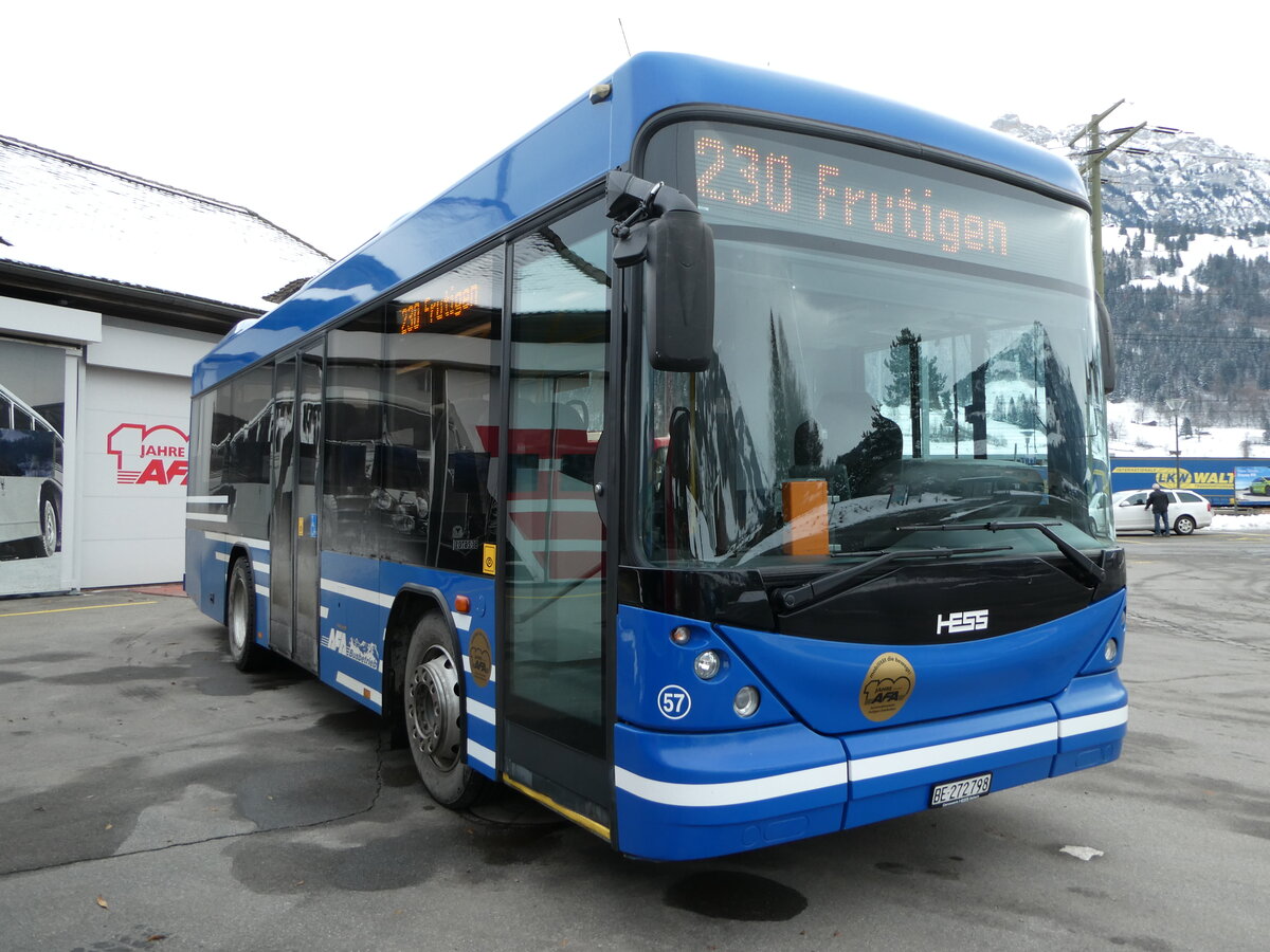 (257'271) - AFA Adelboden - Nr. 57/BE 272'798 - Scania/Hess am 27. November 2023 beim Bahnhof Frutigen